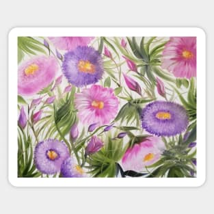 Wild Child, wild flowers, beautiful flowers, pink and purple flowers painting, flowers painting, flowers art, wild pretty flowers Sticker